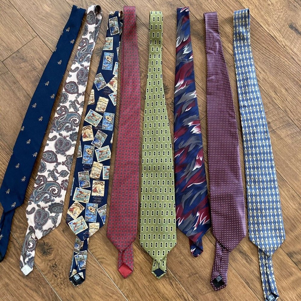 LOT OF 8 DIFFERENT BRANDS MEN’S NECK TIES STAFFORD HARDY AMIES TROPICALO LONDON - Picture 3 of 11